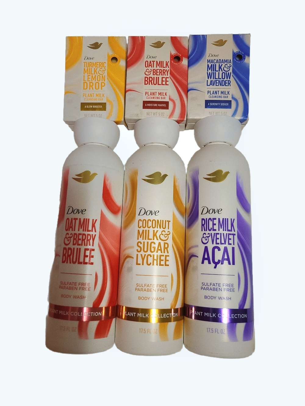 NEW Dove Milk Body Care 6pc Bundle Oat Milk Berry Coconut Lychee Acai Body Wash